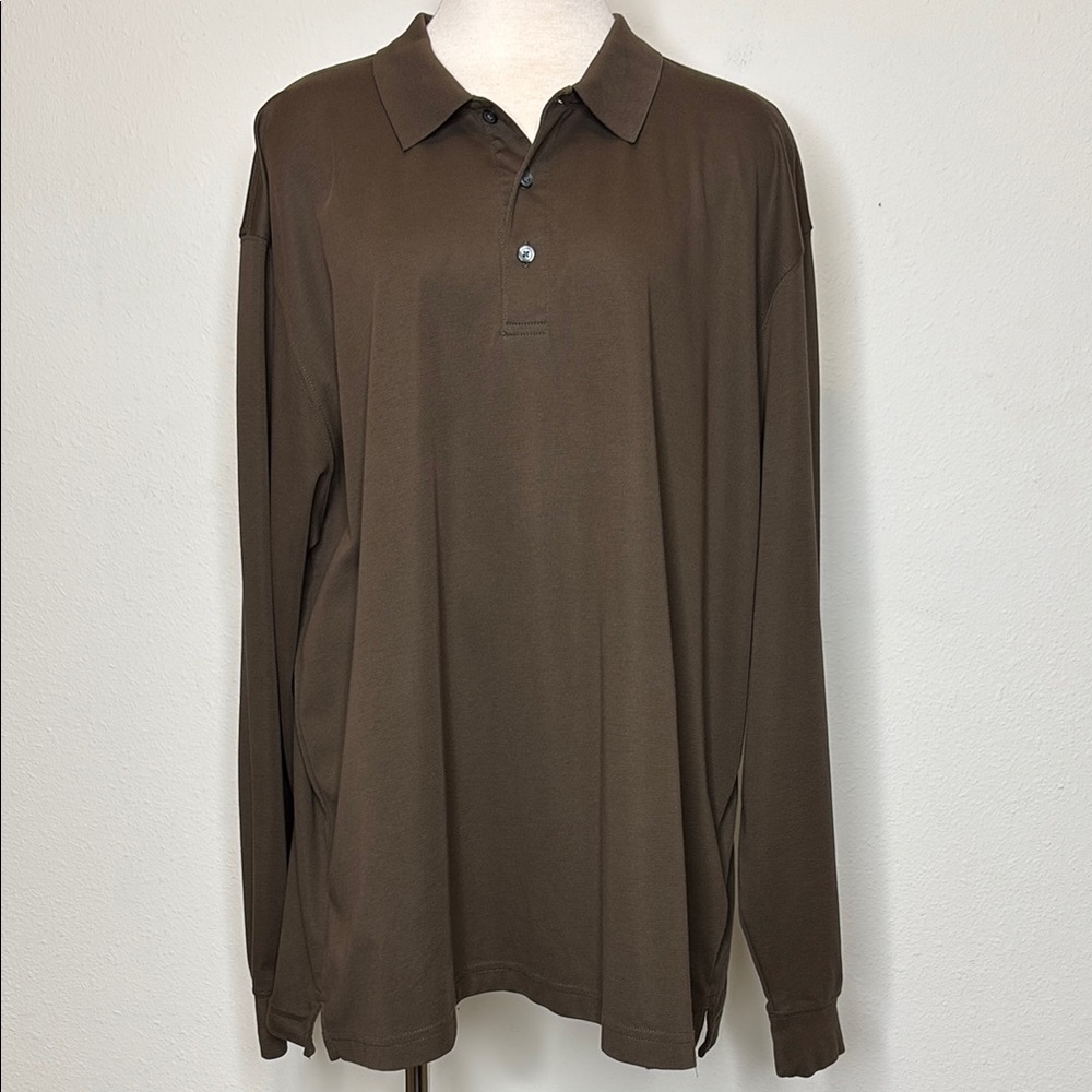 Eddie Bauer size XXL Brown Polo Shirt Long Sleeve Relaxed Fit